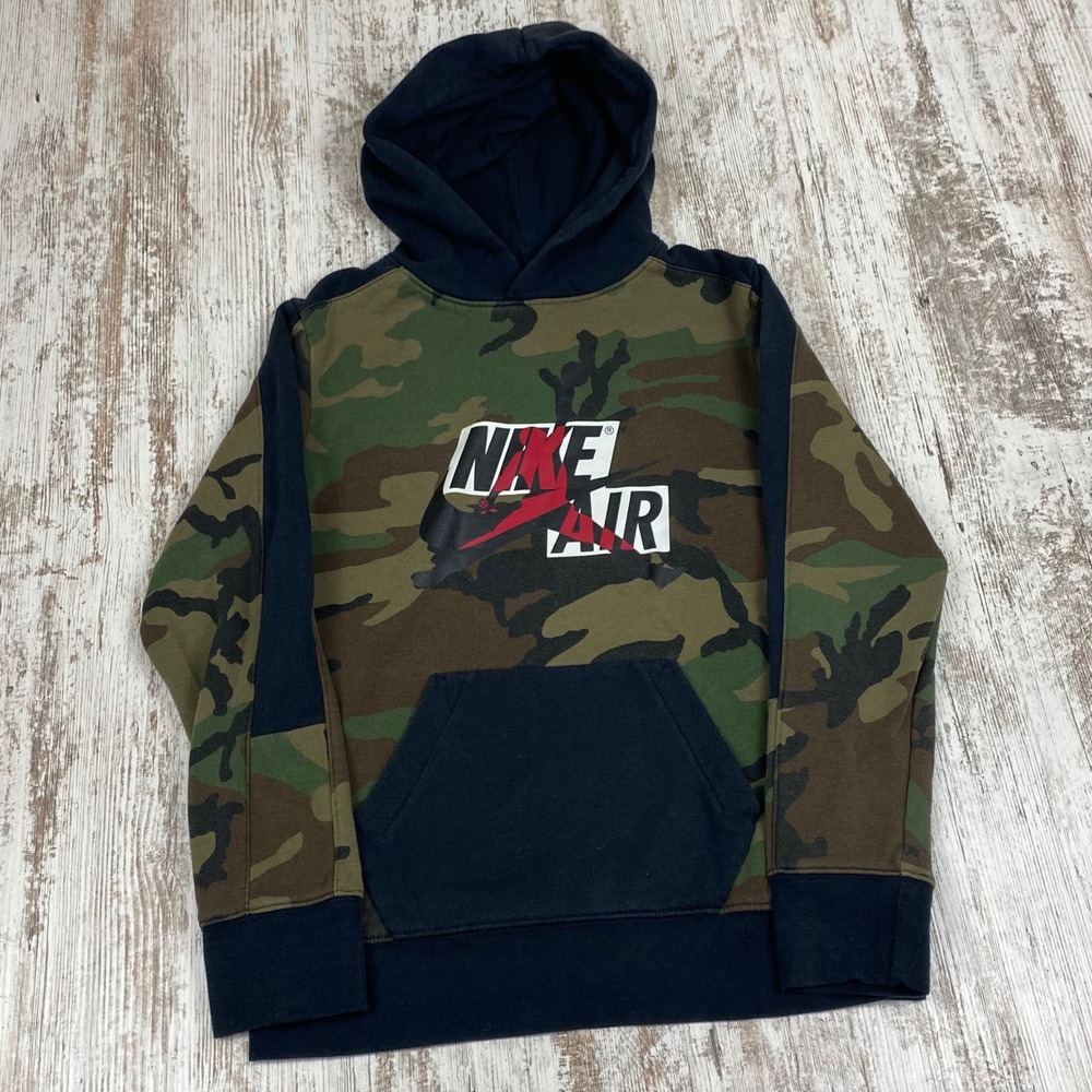 Jordan Boys Camo Hoodie Green Black Nike Air Jumpman Fleece Youth L 12-13YRS
